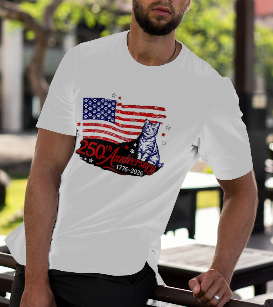 Abolish Ice Defund Resist Protest Cat With 250th Anniversary 1776 2026 USA Flag T-Shirt