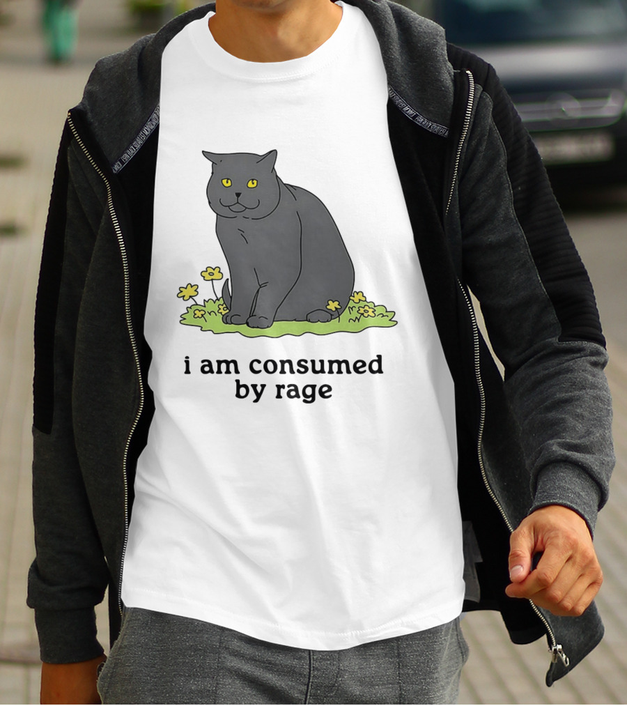 Cat I Am Consumed By Rage Sitting With Yellow Flowers T-Shirt