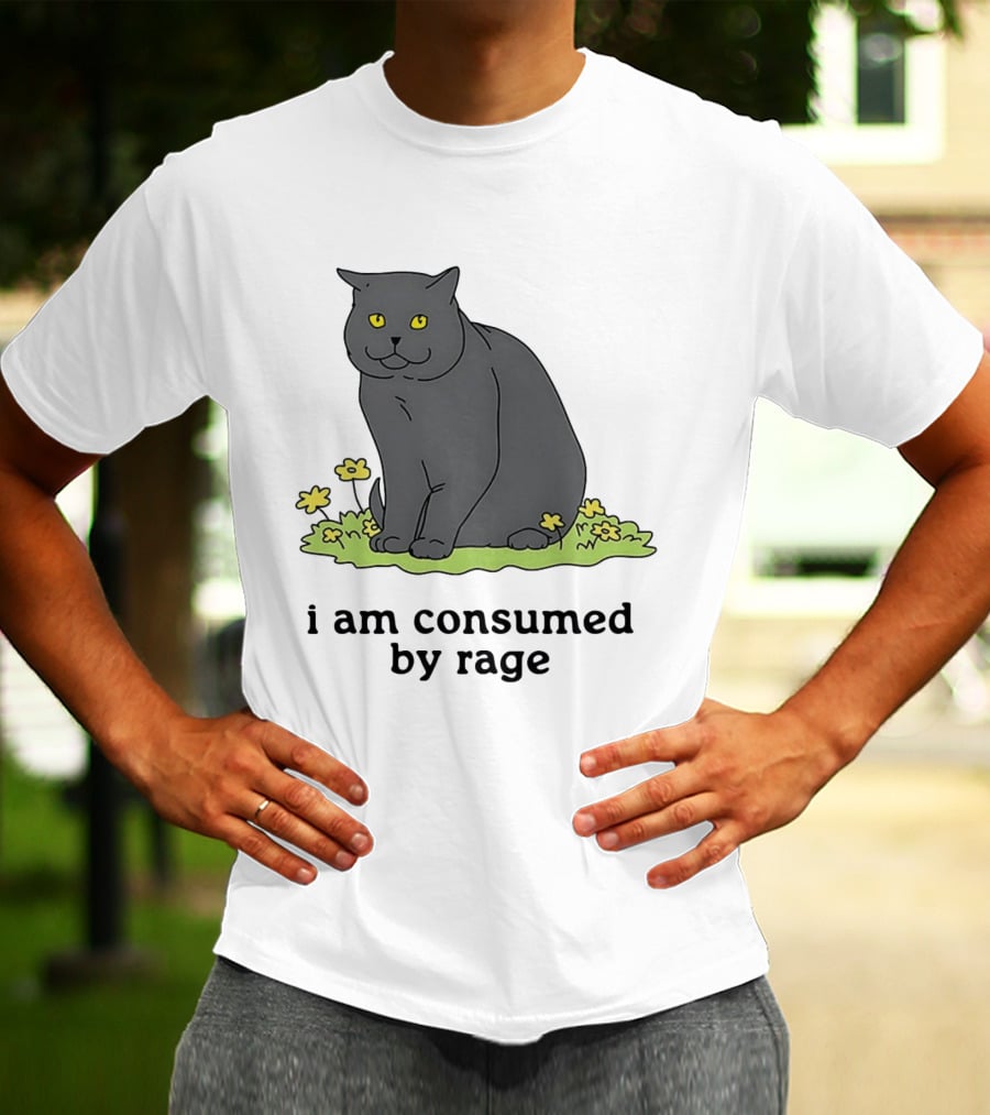 Cat I Am Consumed By Rage Sitting With Yellow Flowers T-Shirt