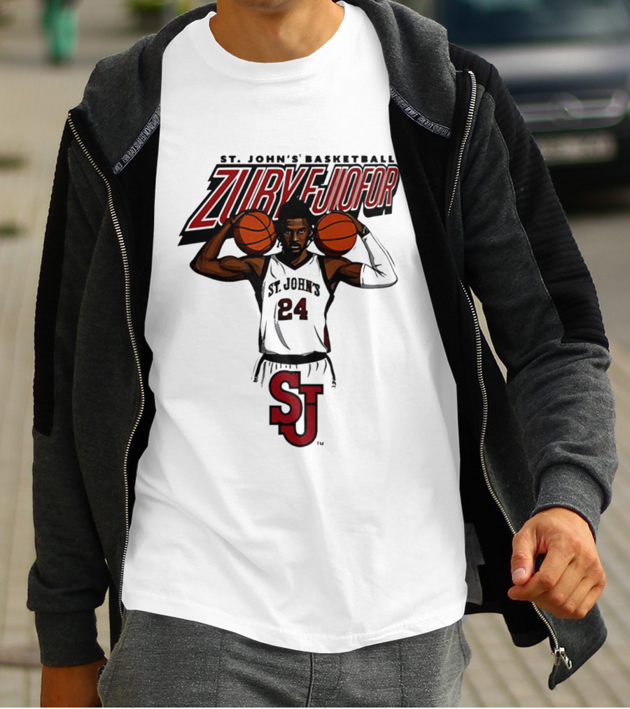 St. John's Basketball Zuby Ejiofor 24 Red Storm Pose SJ T-Shirt