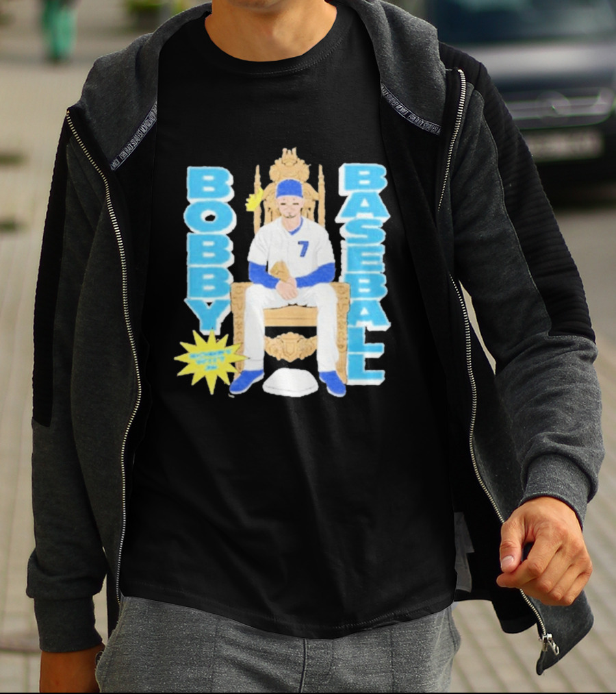 Bobby Baseball Throne Number 7 Blue Cap Batting Glove T-Shirt