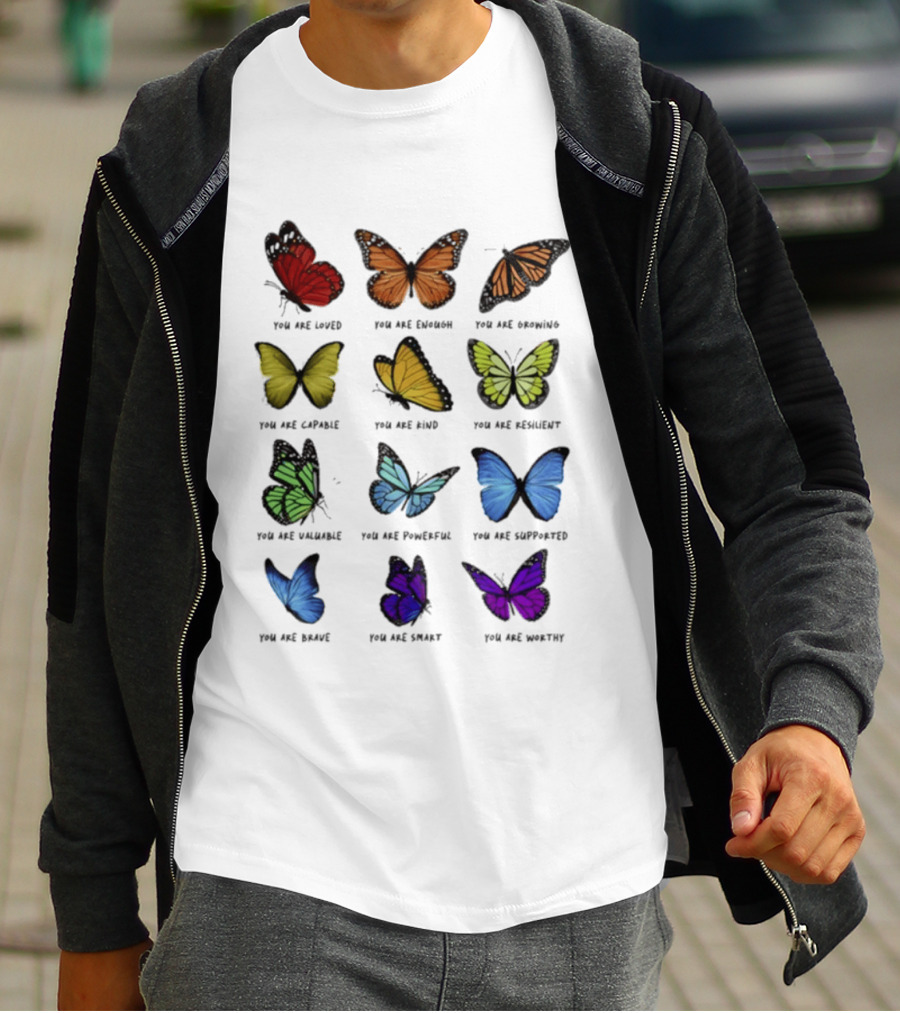 Charlotte Flair Butterfly Affirmations You Are Loved Brave Enough Capable Kind Resilient Valuable Powerful Supported Unique Smart Worthy T-Shirt