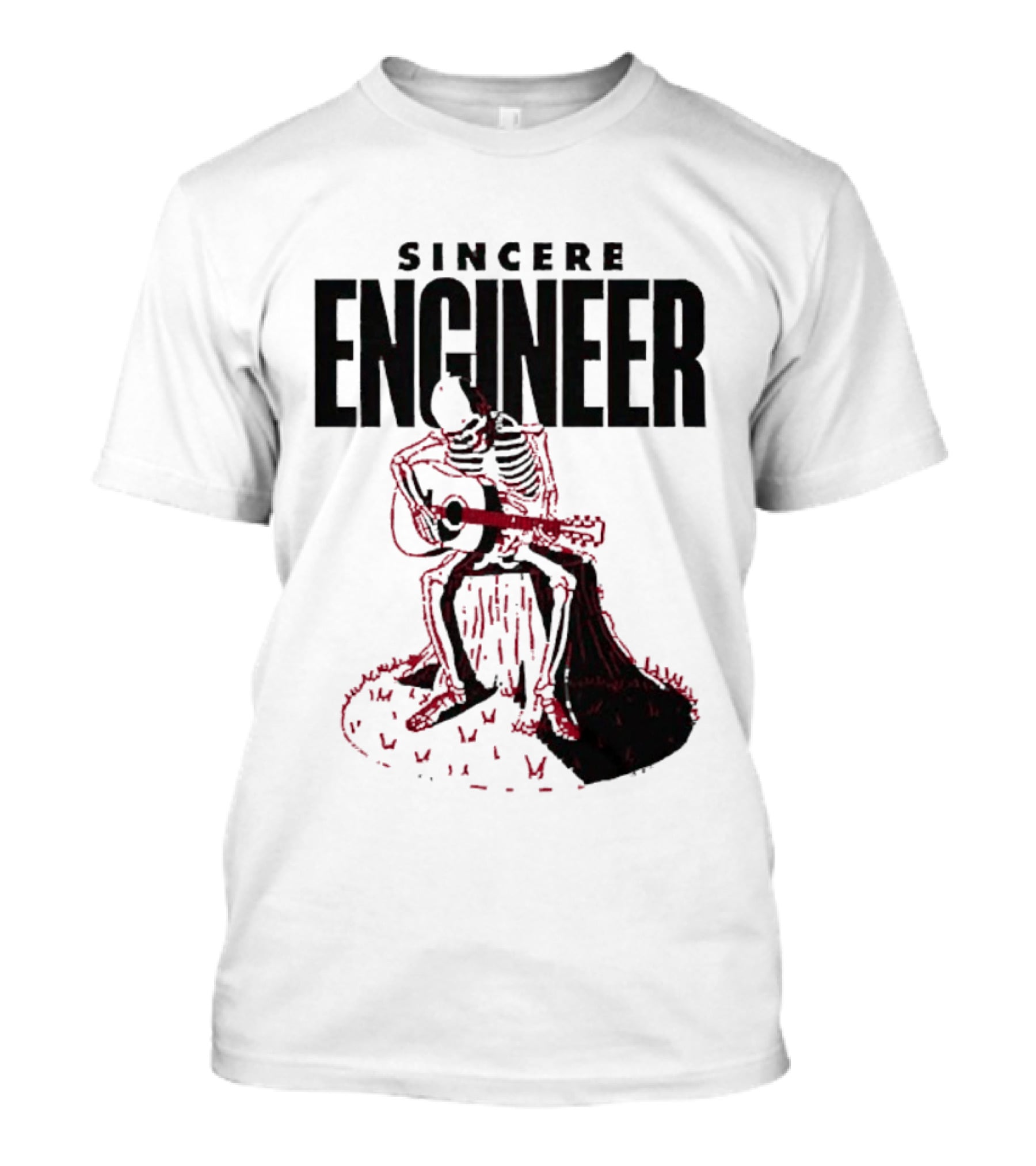 Sincere Engineer Skeleton Playing Guitar On Tree Stump T-Shirt