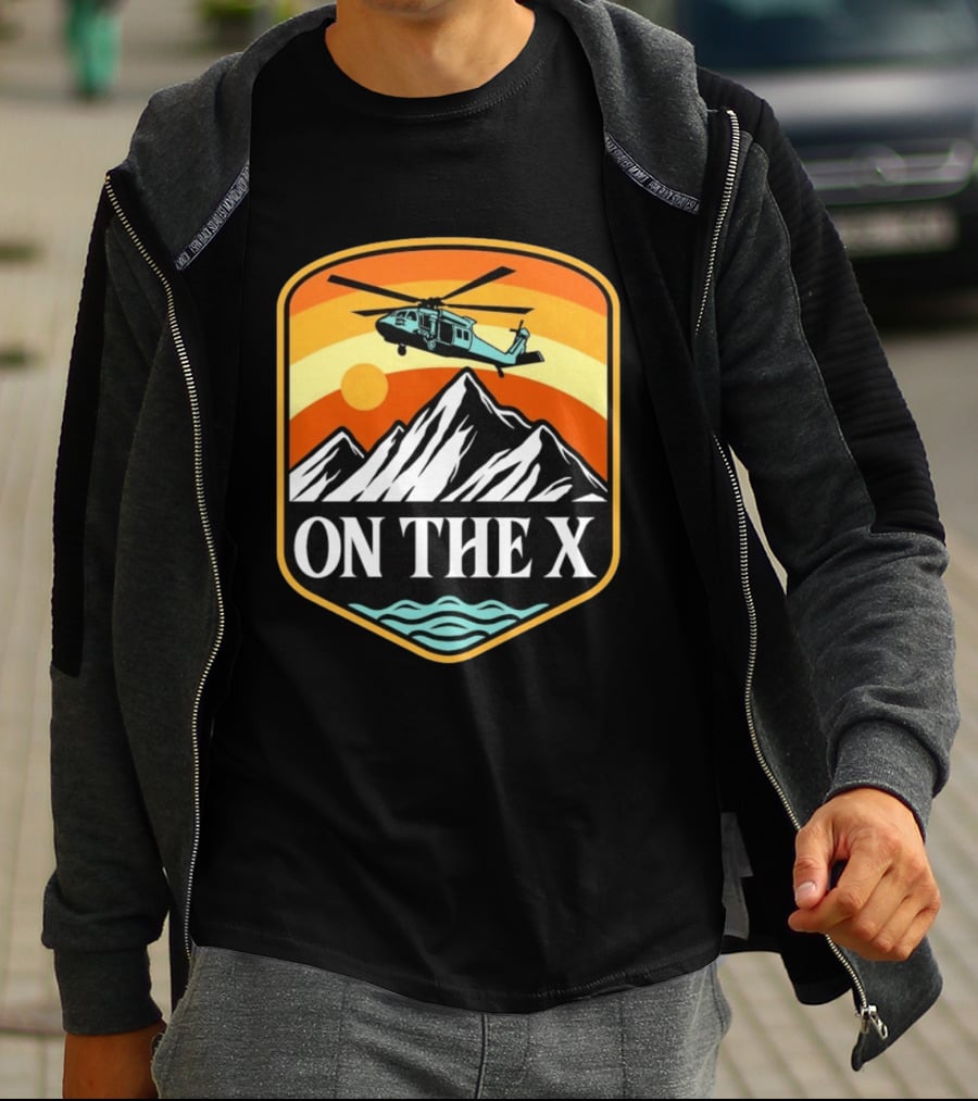 Otx Nation On The X Blackhawk Helicopter Mountain Sunset T-Shirt
