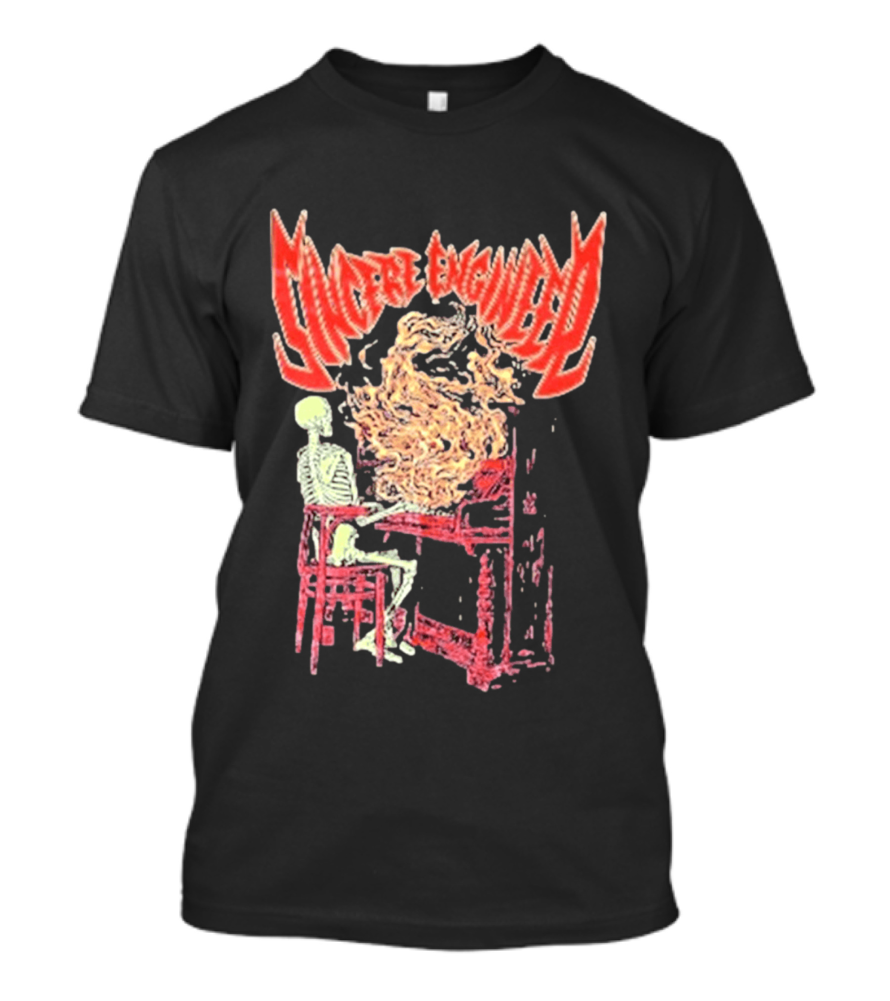 Sincere Engineer Skeleton With Flaming Piano T-Shirt