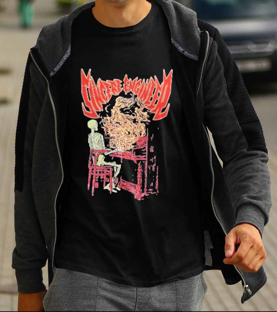 Sincere Engineer Skeleton With Flaming Piano T-Shirt