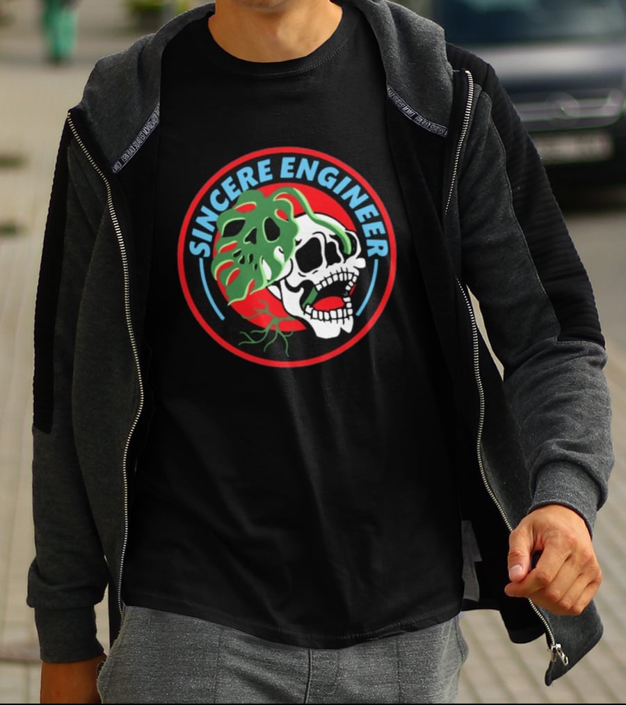 Sincere Engineer Skull Plant Circle T-Shirt