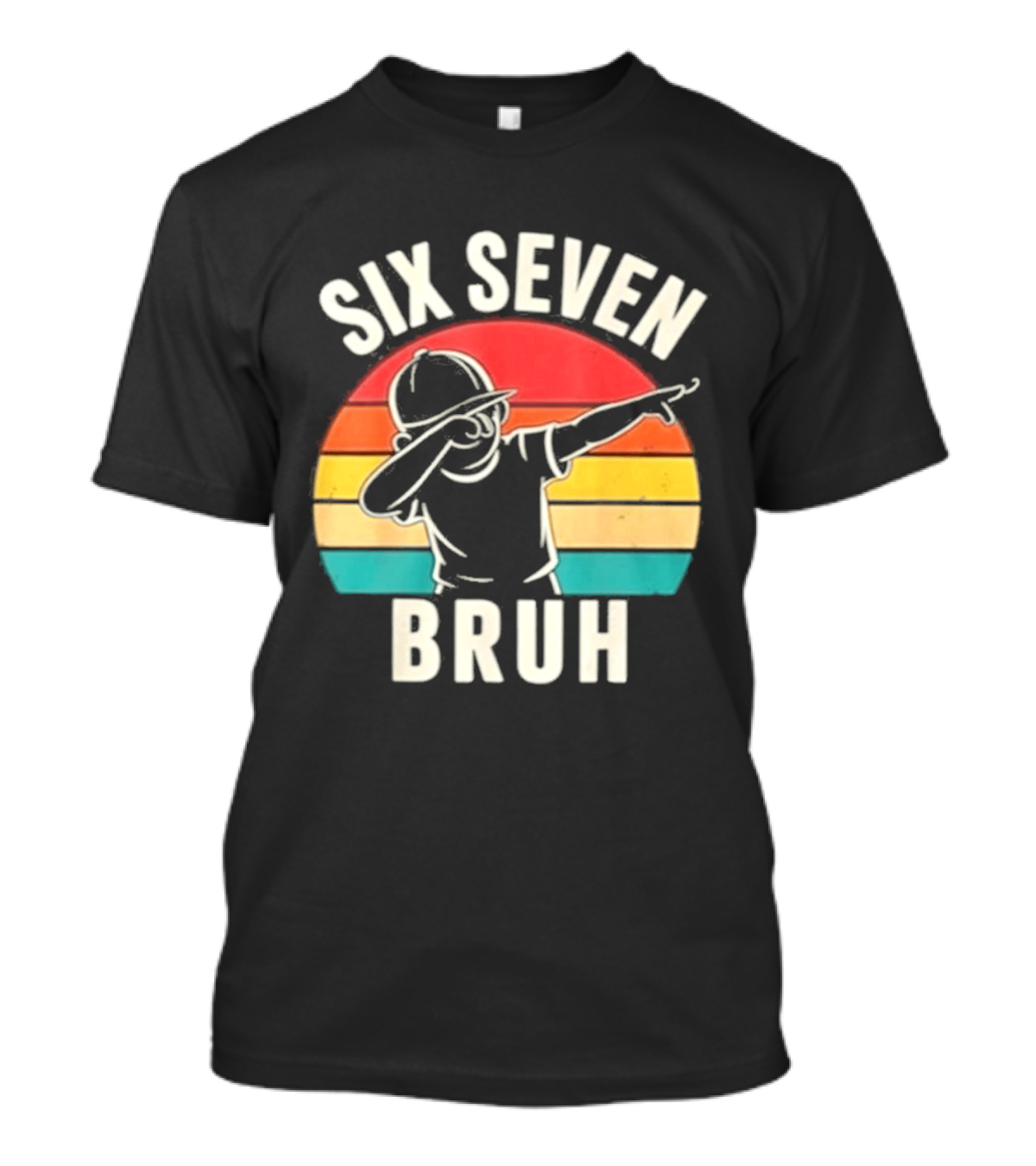 Six Seven Bruh Dabbing Retro Rainbow T-Shirt
