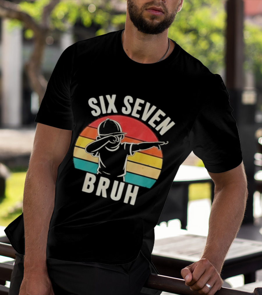 Six Seven Bruh Dabbing Retro Rainbow T-Shirt