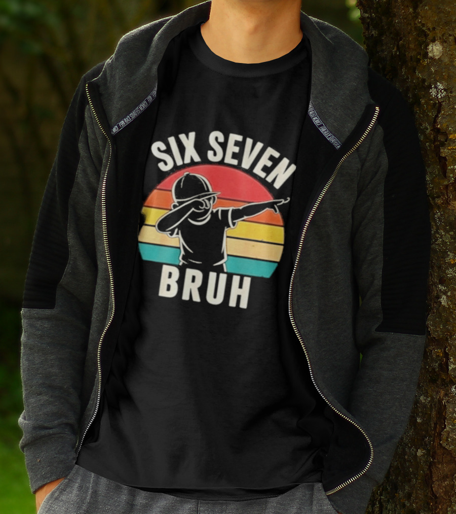 Six Seven Bruh Dabbing Retro Rainbow T-Shirt