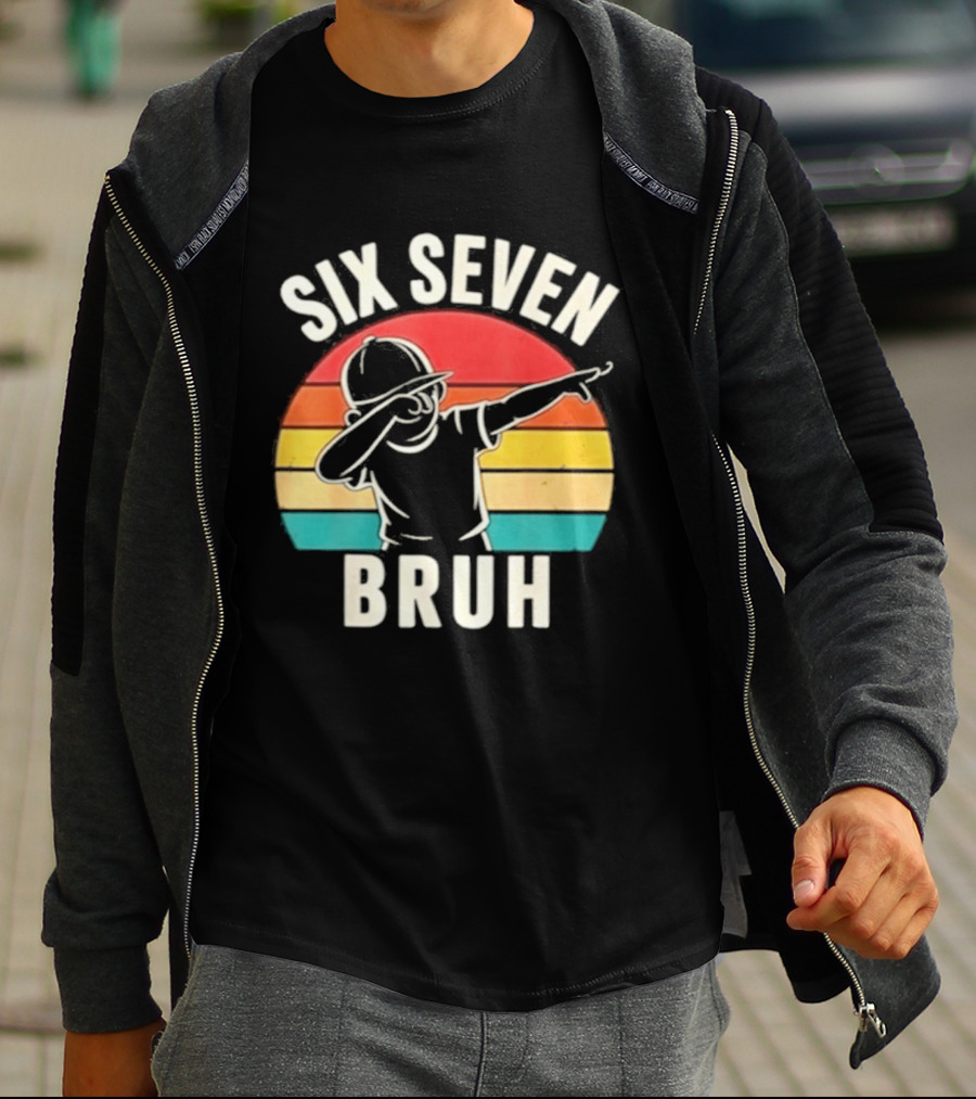 Six Seven Bruh Dabbing Retro Rainbow T-Shirt