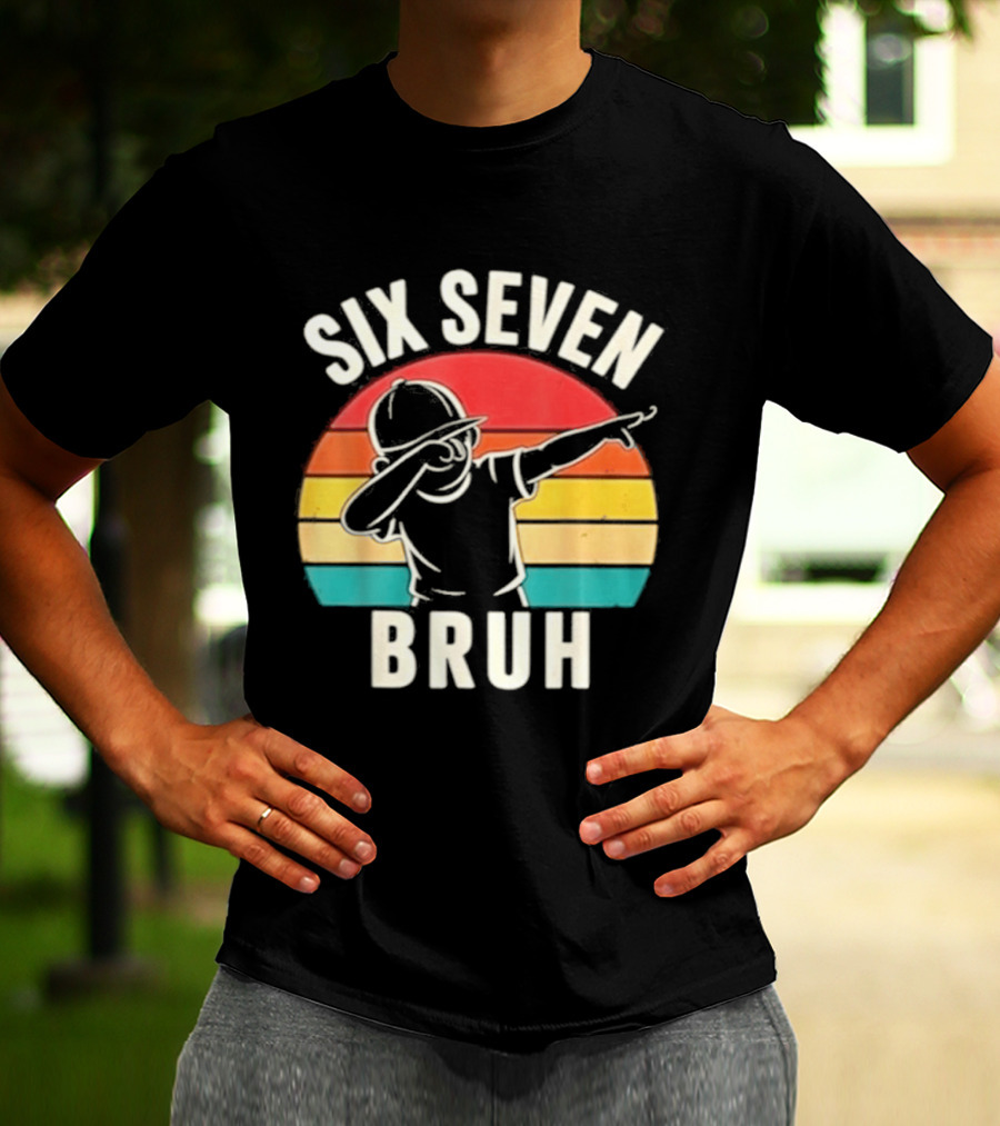 Six Seven Bruh Dabbing Retro Rainbow T-Shirt