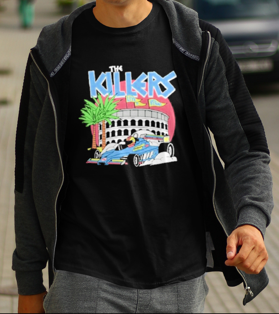 The Killers Hot Fuss Palm Trees Race Car Stadium Scene T-Shirt