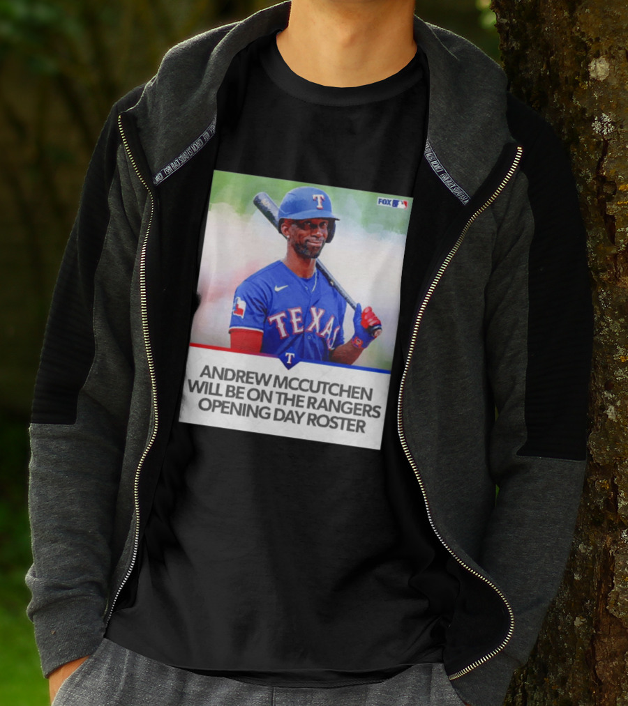 Andrew McCutchen Rangers Opening Day Roster Announcement With Texas Baseball T-Shirt