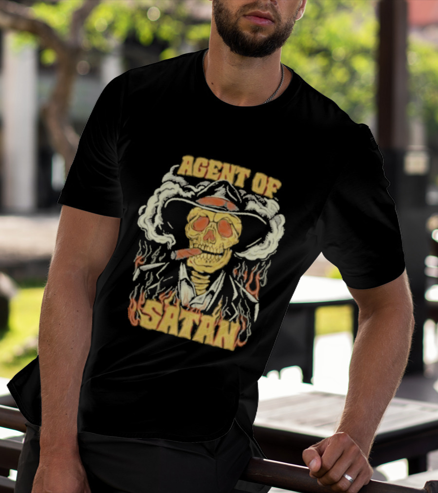 Agent Of Satan Flaming Skull With Cigar T-Shirt