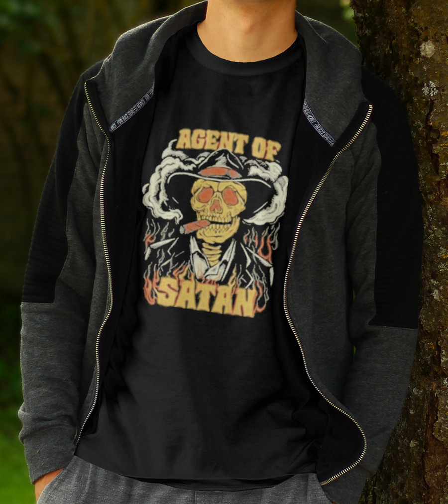 Agent Of Satan Flaming Skull With Cigar T-Shirt