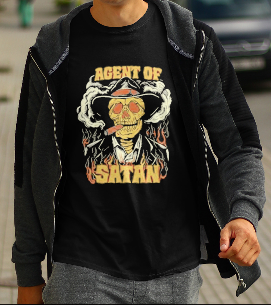 Agent Of Satan Flaming Skull With Cigar T-Shirt