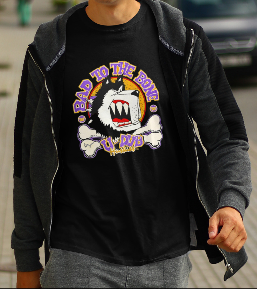 Bad To The Bone U Dub Washington Huskies Dog Bones 1991 T-Shirt