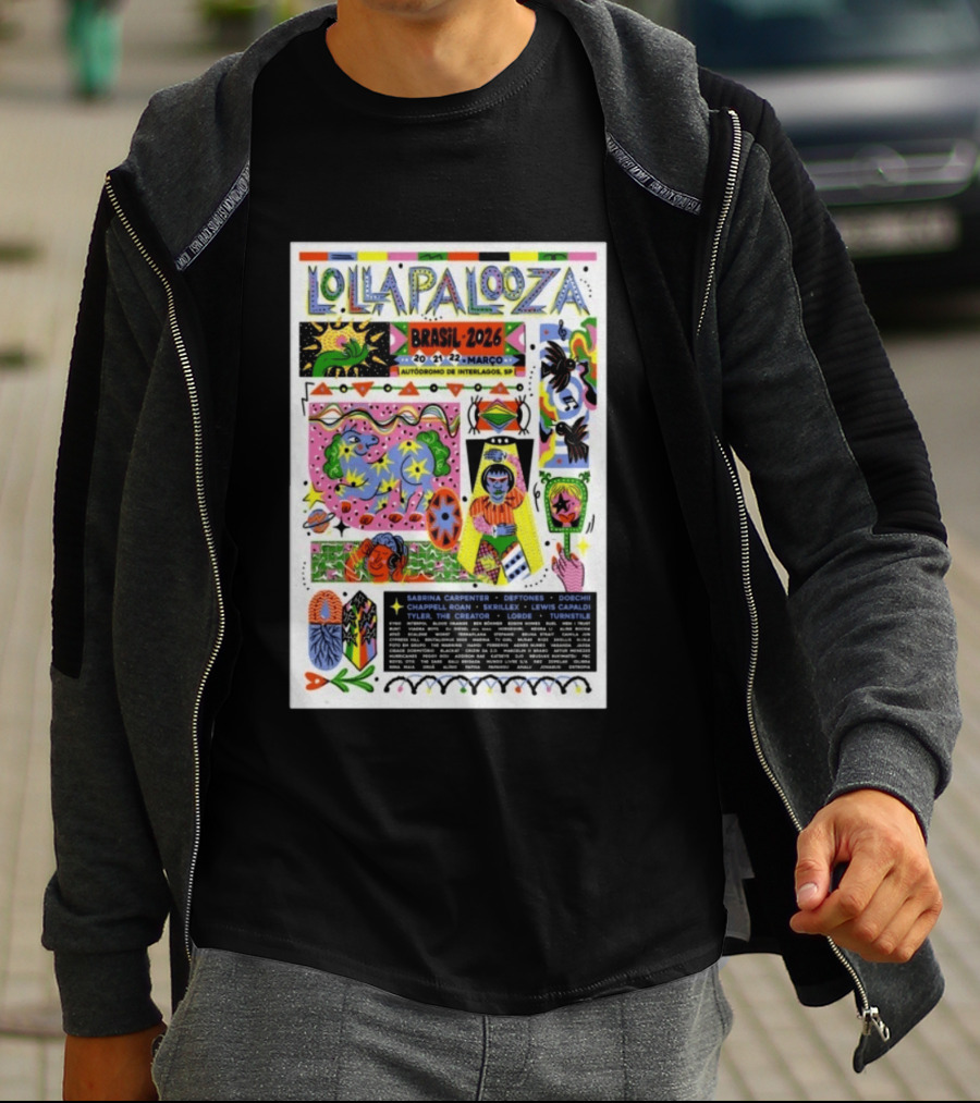 Lollapalooza Brasil 2026 Autódromo De Interlagos São Paulo Março 20 A 22 Sabrina Carpenter Tyler The Creator Deftones Lorde Lewis Capaldi T-Shirt