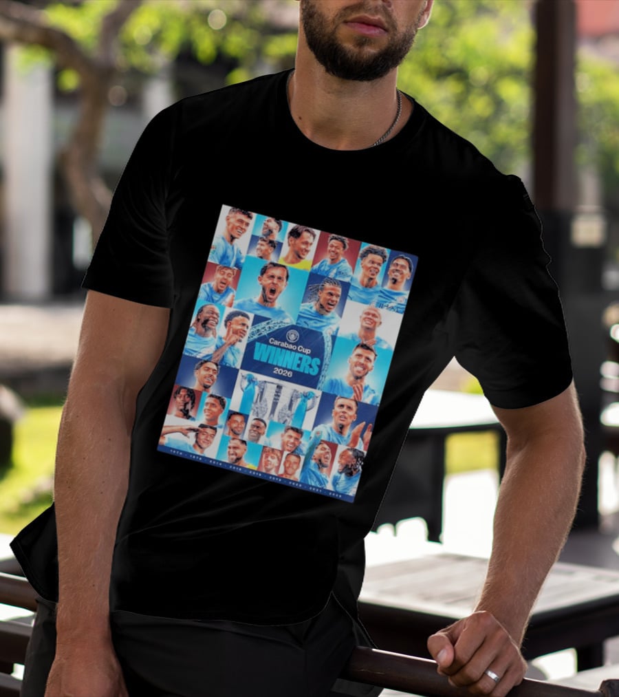 Manchester City 2026 Carabao Cup Winners Members Photo Collage T-Shirt