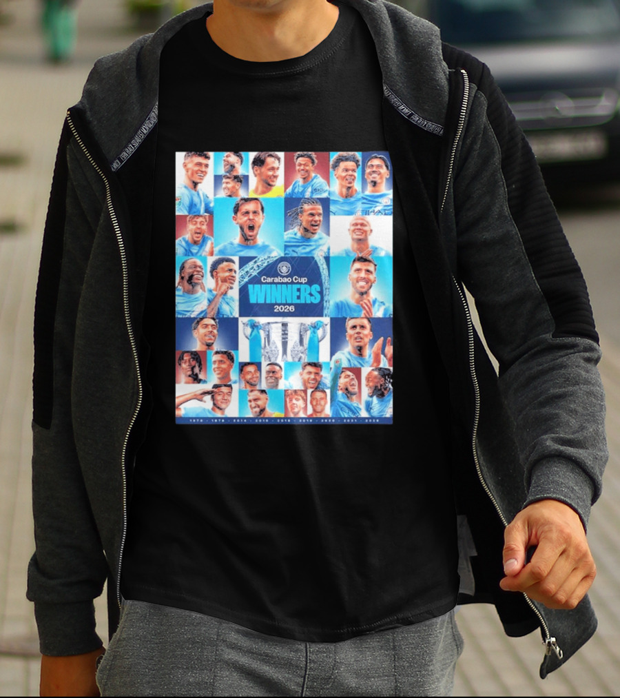 Manchester City 2026 Carabao Cup Winners Members Photo Collage T-Shirt