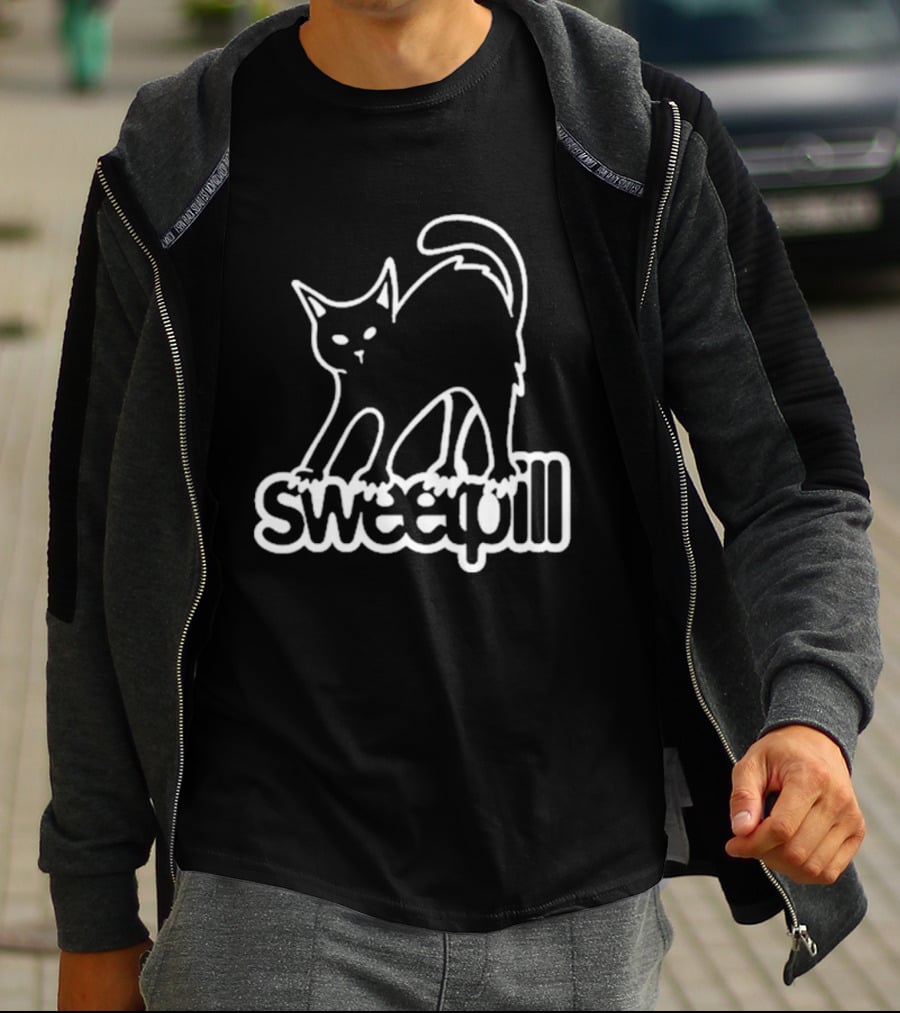 Sweet Pill Stretching Kitty Graphic Cat T-Shirt