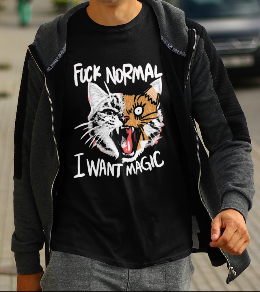 Fuck Normal I Want Magic Cat Cartoon T-Shirt