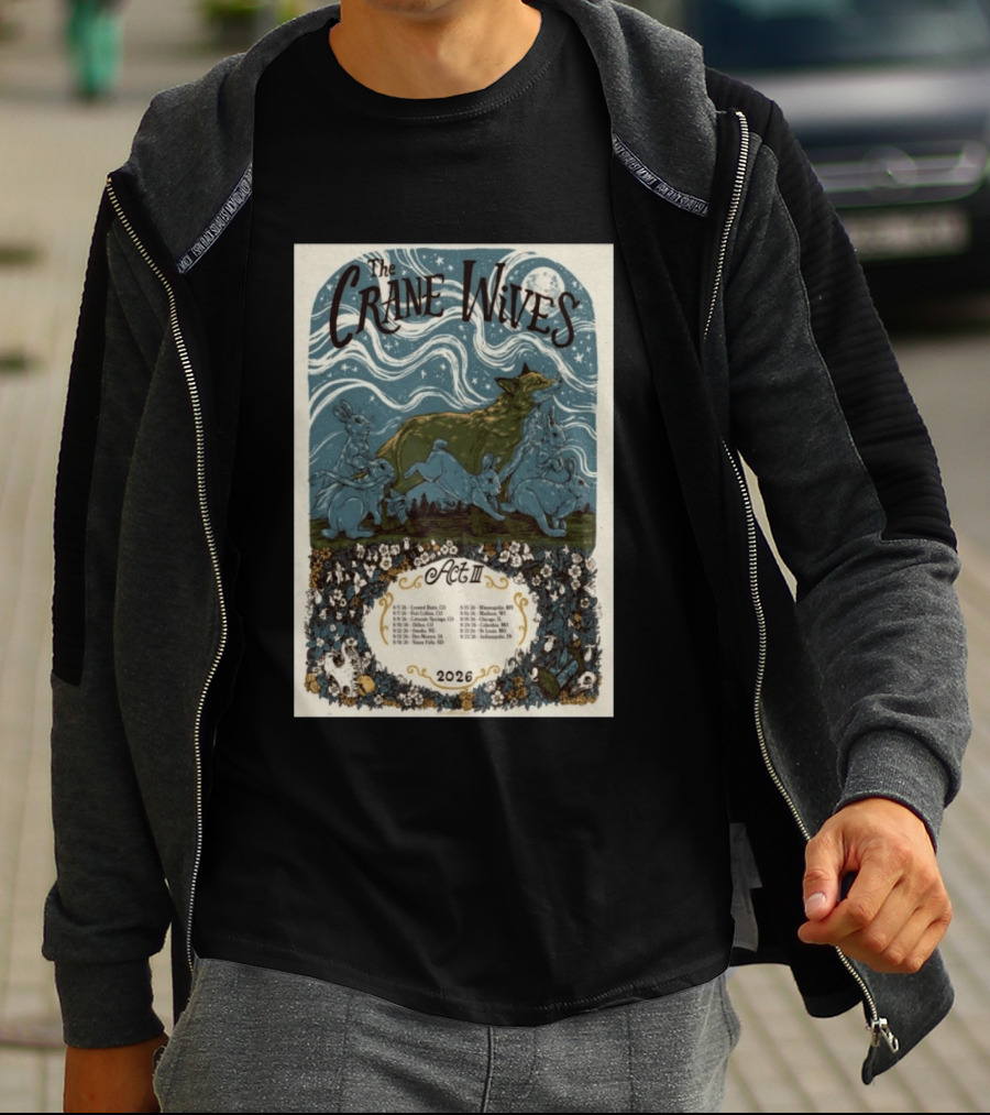 The Crane Wives Act III Concert Tour August 2026 Moonlit Forest Animals T-Shirt