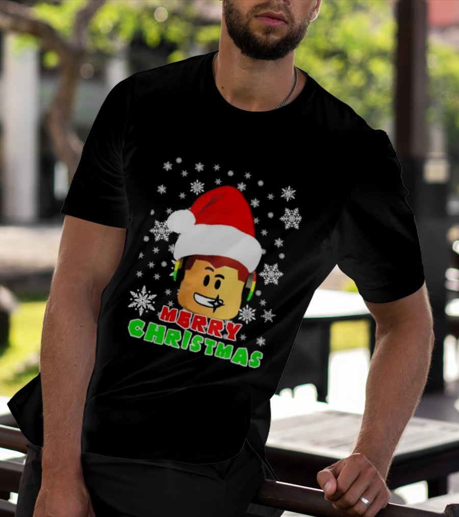 Roblox Merry Christmas Santa Hat Holiday Snowflakes T-Shirt