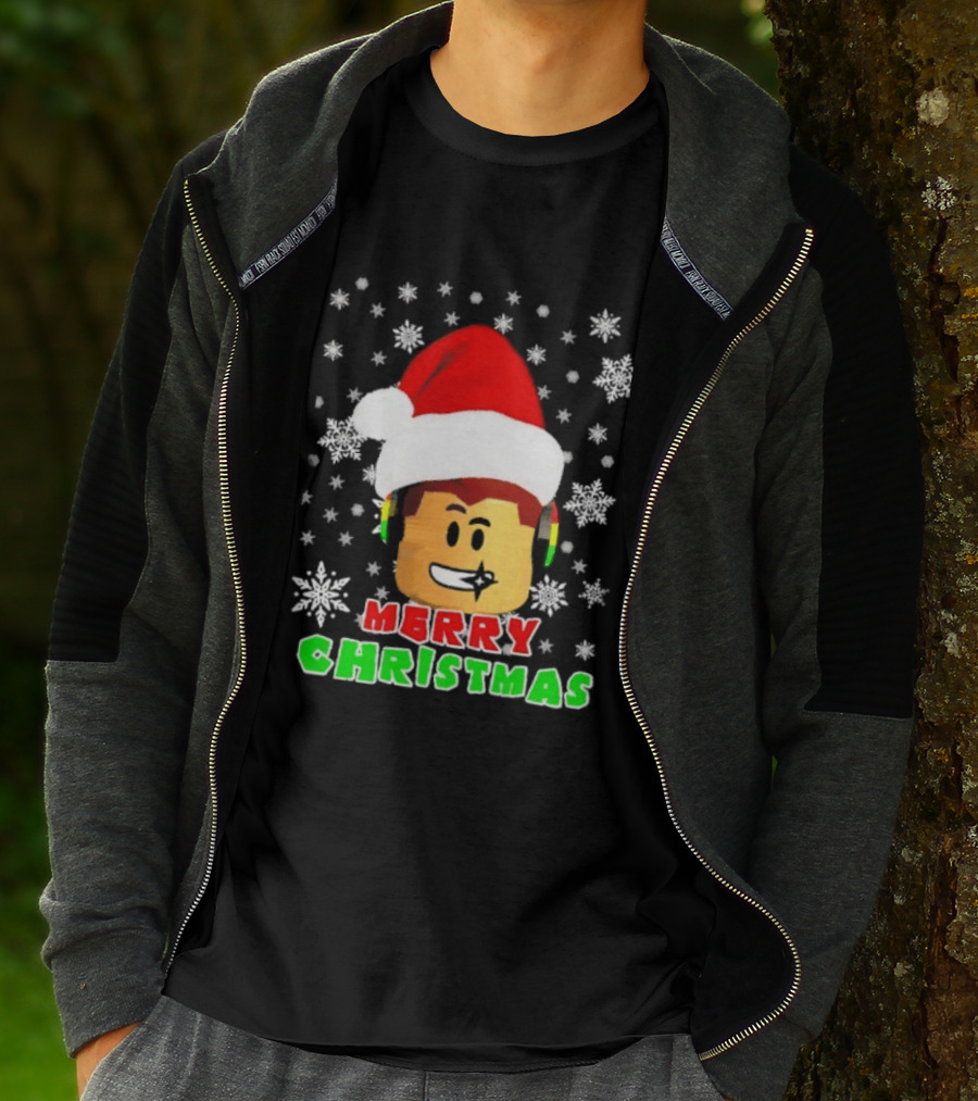 Roblox Merry Christmas Santa Hat Holiday Snowflakes T-Shirt