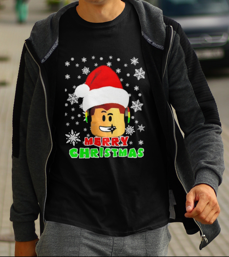 Roblox Merry Christmas Santa Hat Holiday Snowflakes T-Shirt
