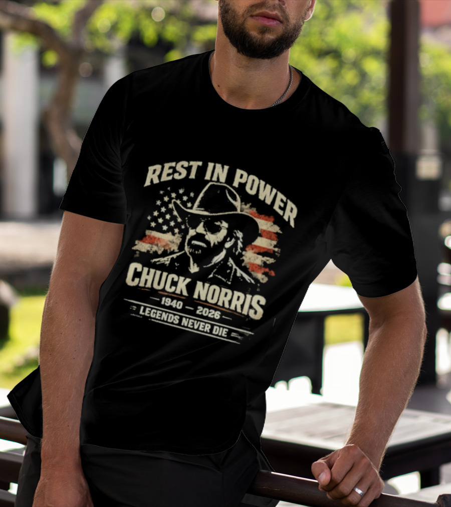 Rest In Power Chuck Norris 1940 2023 Legends Never Die American Flag T-Shirt