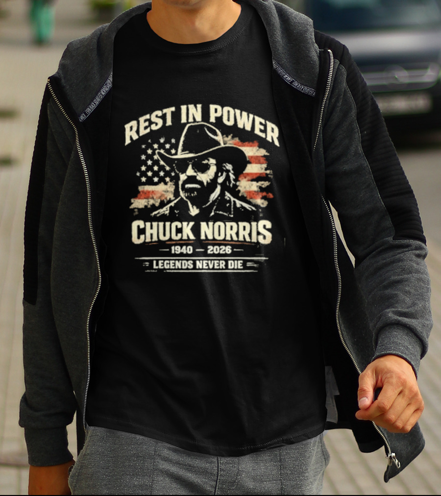 Rest In Power Chuck Norris 1940 2023 Legends Never Die American Flag T-Shirt