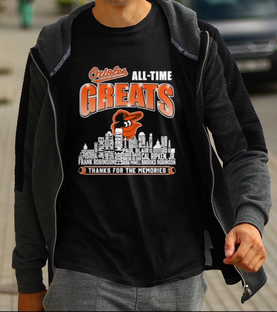 Orioles All Time Greats Thank You For The Memories City Skyline T-Shirt