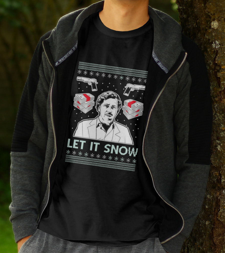 Pablo Escobar Let It Snow Ugly Christmas Guns And Dice T-Shirt