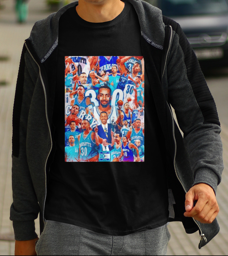 Dell Curry Charlotte Hornets 30 Jersey Collage Throwback T-Shirt