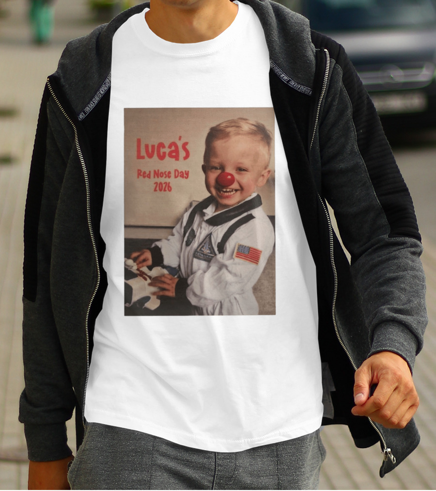 Luca's Red Nose Day 2026 Astronaut American Flag Kid's Costume Space T-Shirt