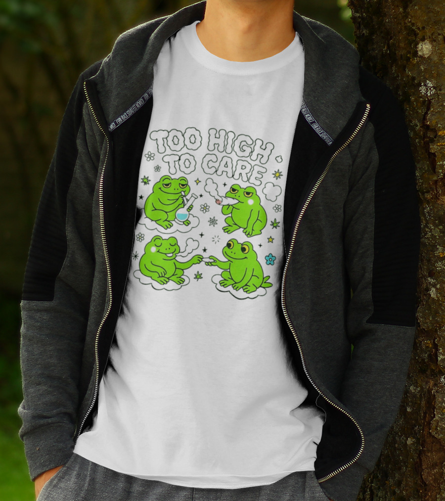 Too High To Care Frogs Smoking Peaceful Bliss T-Shirt