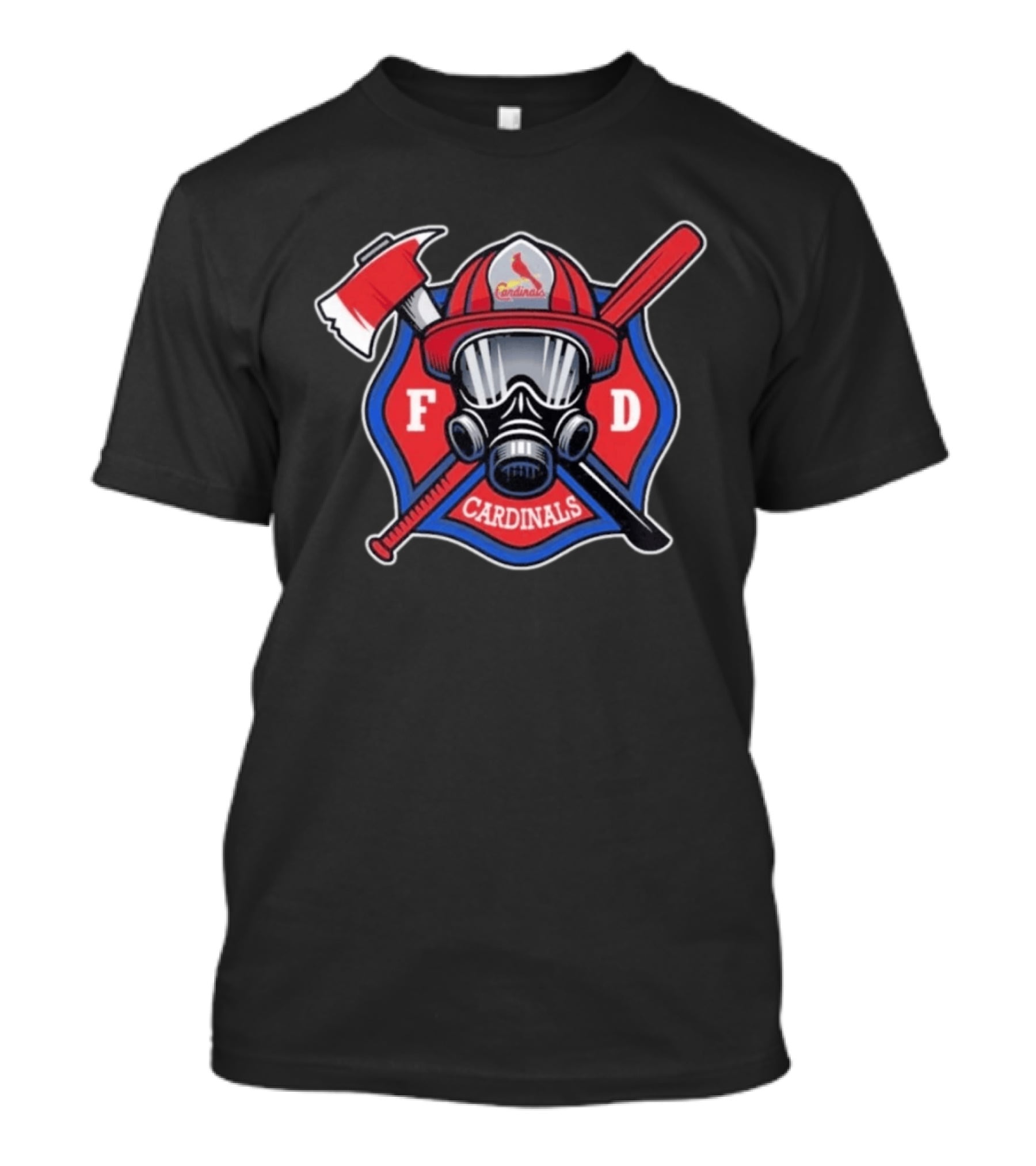 Cardinals FD Firefighter Helmet Axe And Bat T-Shirt