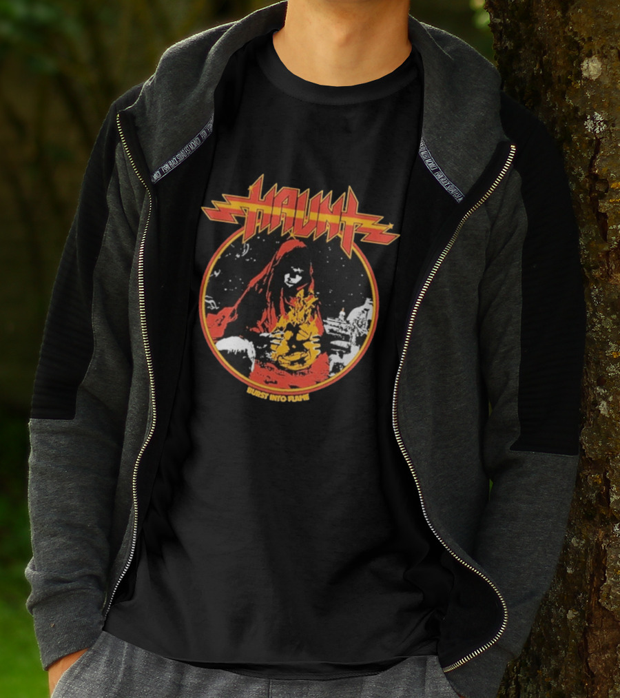 Haunt Burst Into Flame Hooded Figure With Flames T-Shirt