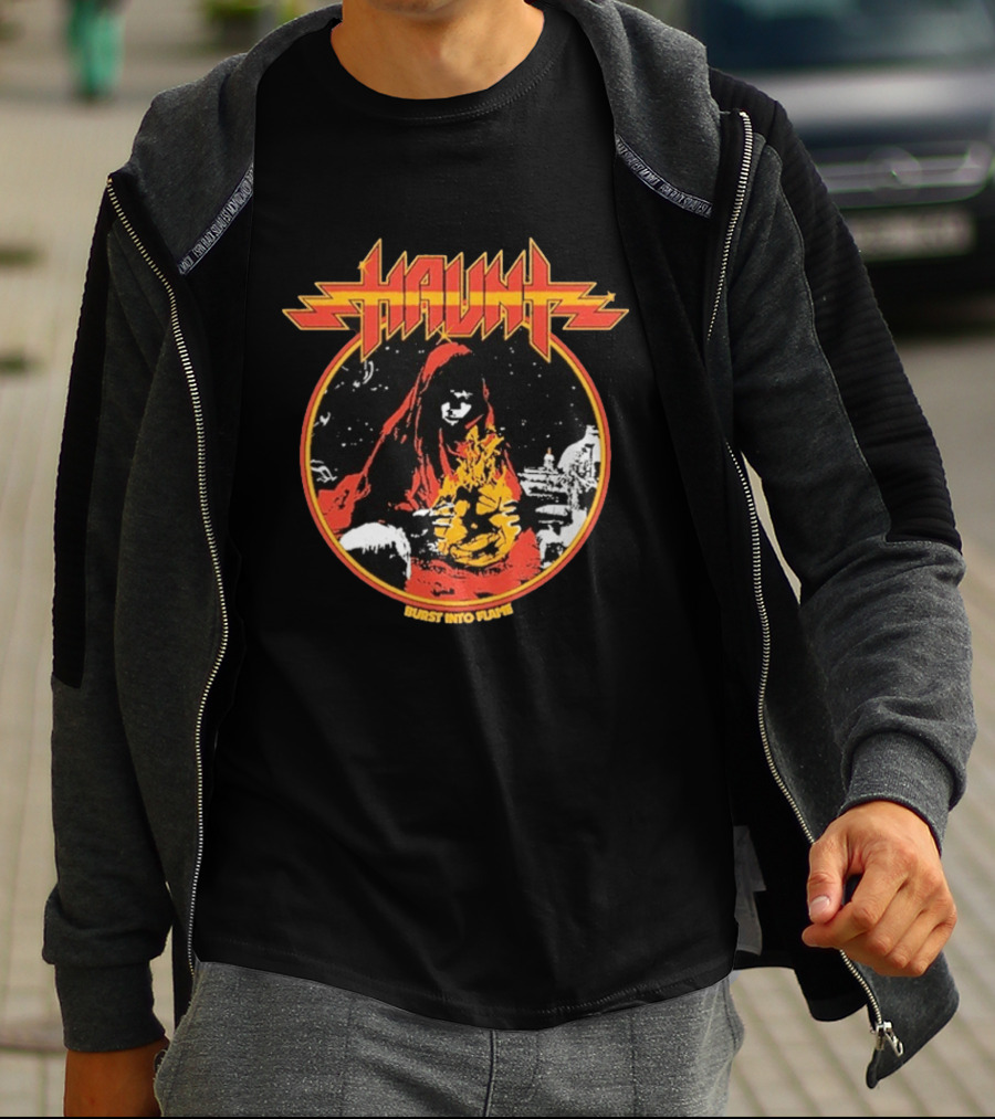Haunt Burst Into Flame Hooded Figure With Flames T-Shirt