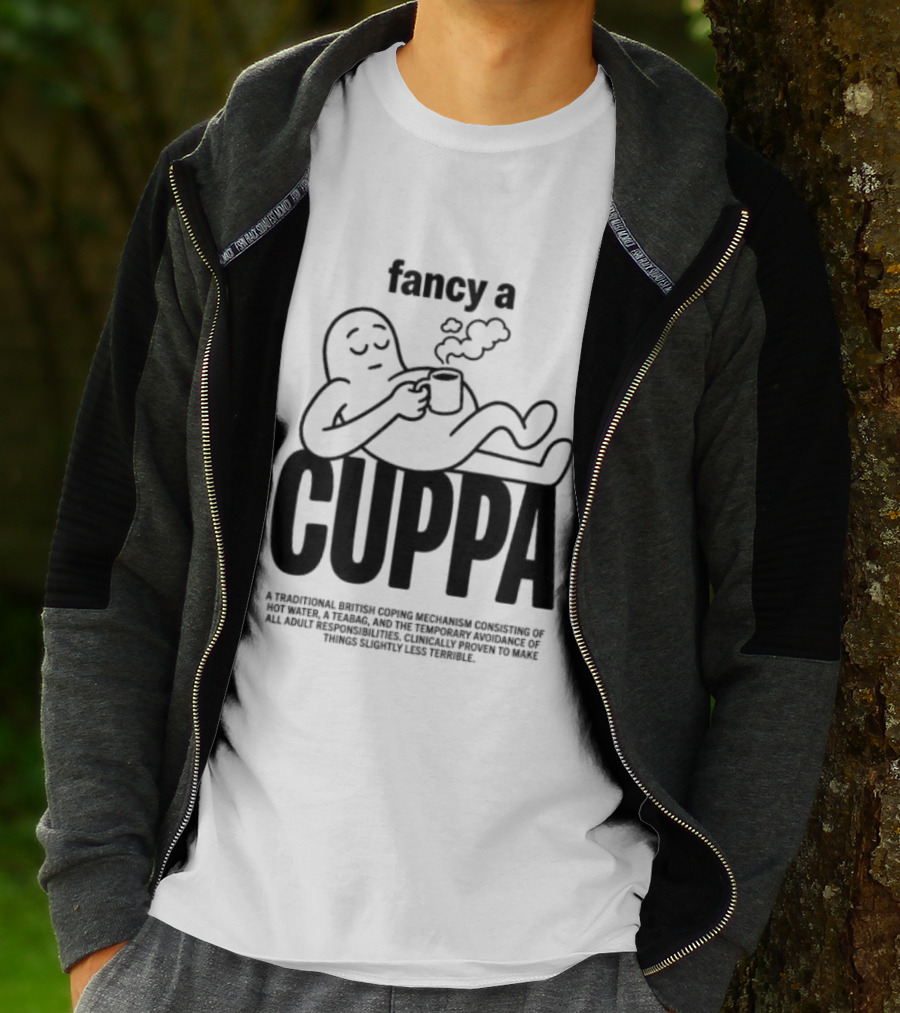 Fancy A Cuppa Relaxing Cartoon Holding Tea Cup T-Shirt