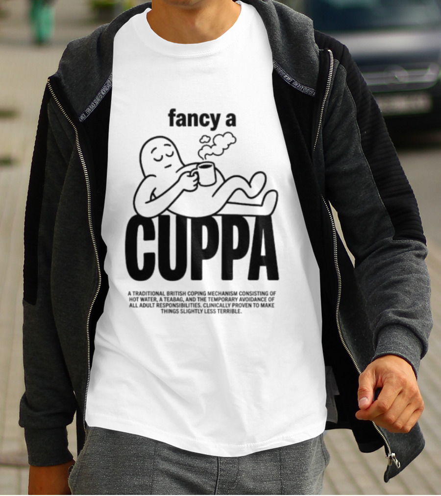 Fancy A Cuppa Relaxing Cartoon Holding Tea Cup T-Shirt