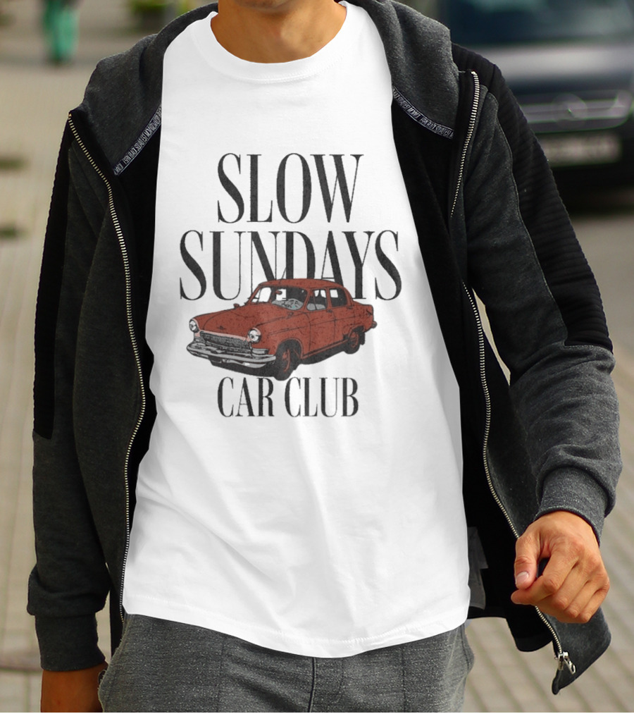 Slow Sundays Car Club Vintage Red Classic Car T-Shirt