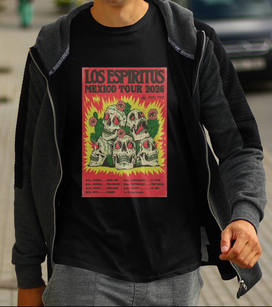 Los Espiritus Mexico Tour 2026 Tijuana Guadalajara Teotihuacan Tour Dates T-Shirt