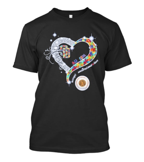 San Diego Baseball Heart Autism Accept Understand Love Puzzle T-Shirt
