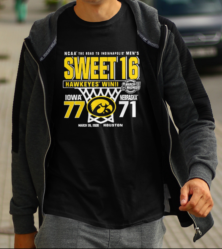NCAA The Road To Minneapolis Men's Sweet 16 Hawkeyes Win Iowa 77 Nebraska 71 March 29 2020 Selection T-Shirt