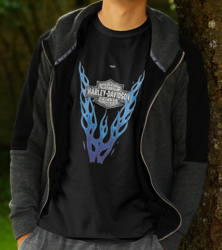 Harley Davidson Motorcycles Blue Flames T-Shirt