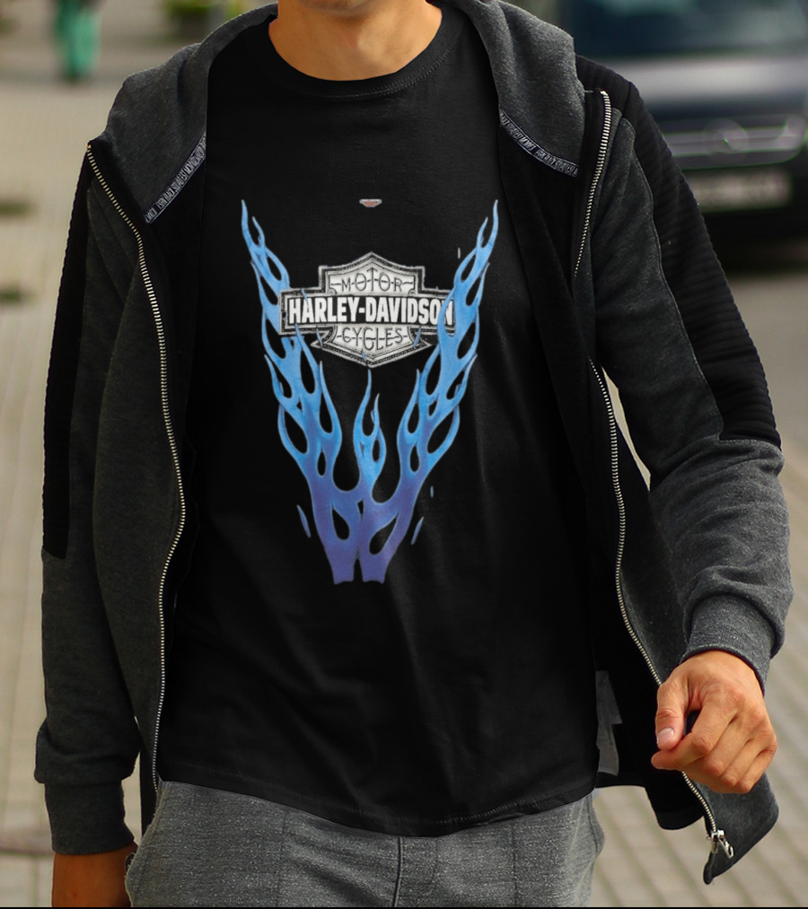 Harley Davidson Motorcycles Blue Flames T-Shirt