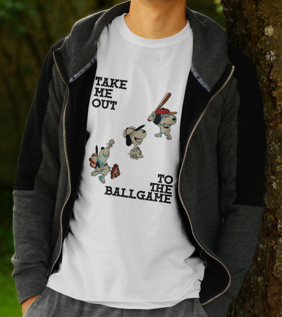 Snoopy Take Me Out To The Ballgame Baseball Red Cap Batting And Catching T-Shirt